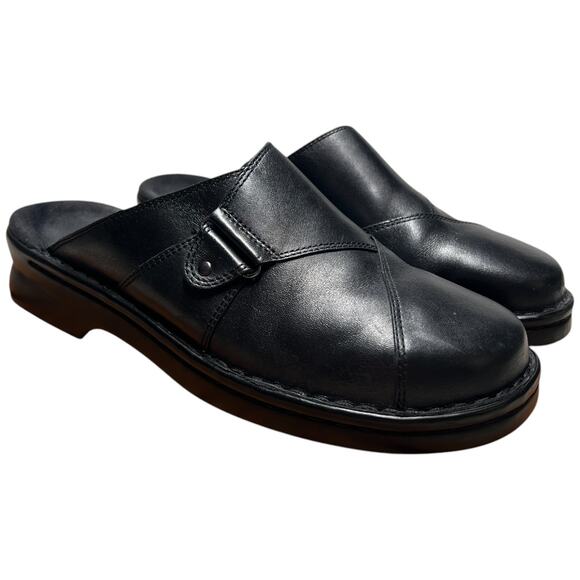 CLARKS Patty Nell Women's 9M Black Leather Clogs Mules Slip On Shoes Comfort - Picture 7 of 13